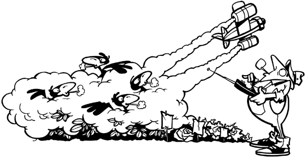 Crop duster over garden and birds vinyl sticker. Customize on line. Environment Pollution Conservation 034-0068